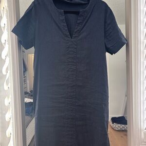 Theory Navy Shift Dress with V-Neck Detail